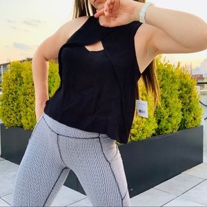 Free People Ruffle Cut Out Layered Black Crop Top Linen Feel